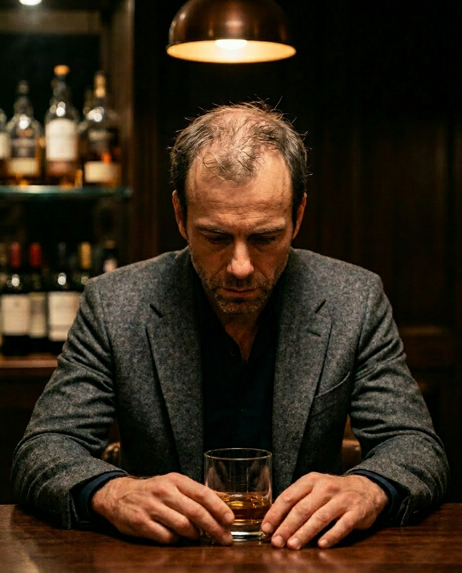 Marcus before — alone at the bar